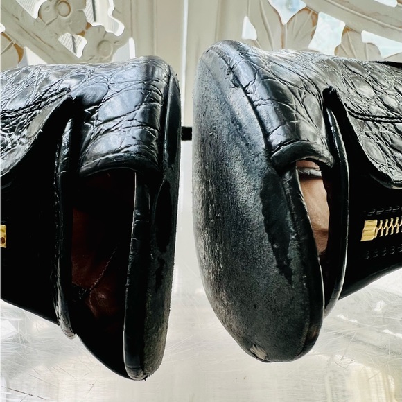 Givenchy black peep toe booties embossed leather gold zipper detail - Picture 7 of 8